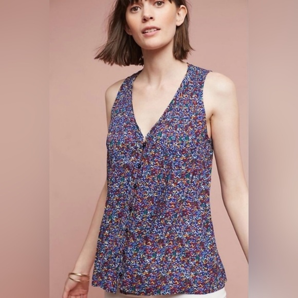 Anthropologie Maeve Lila Pintuck Sleeveless Top - Picture 1 of 9